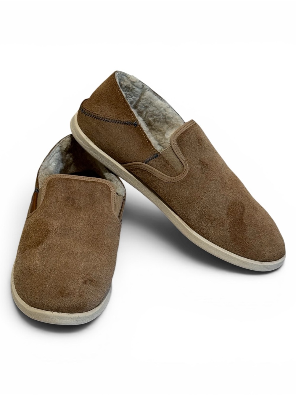 OluKai Hele Malie Brown Suede Slip-On Slippers Sneakers Wool Loafers Men’s Sz 9